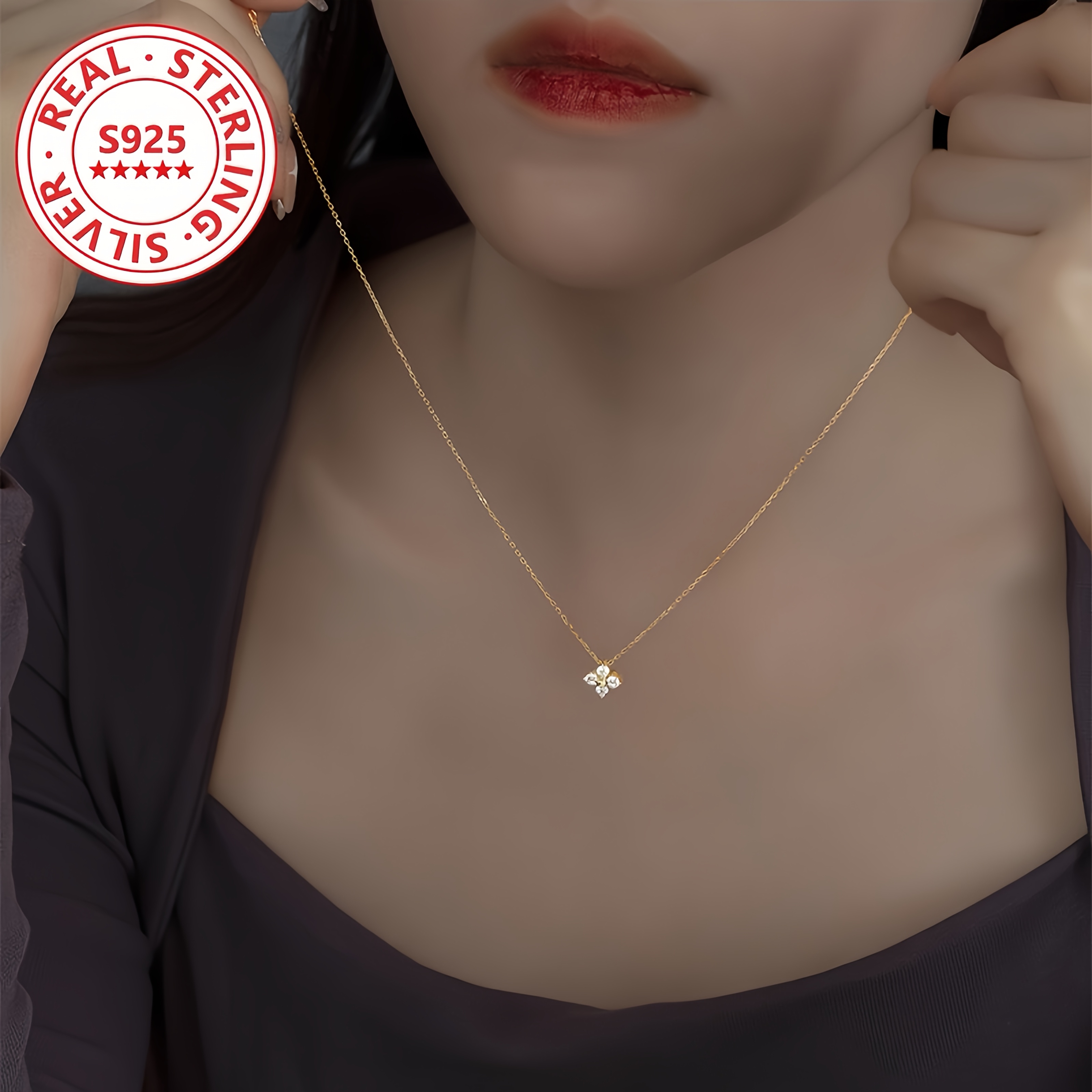 925 Pure Silvery Mini Four-Leaf Clover Flower Necklace for Women, High-End Fashion, Daily Versatile, Simple Clavicle Chain, Silvery Weight About 1.3g