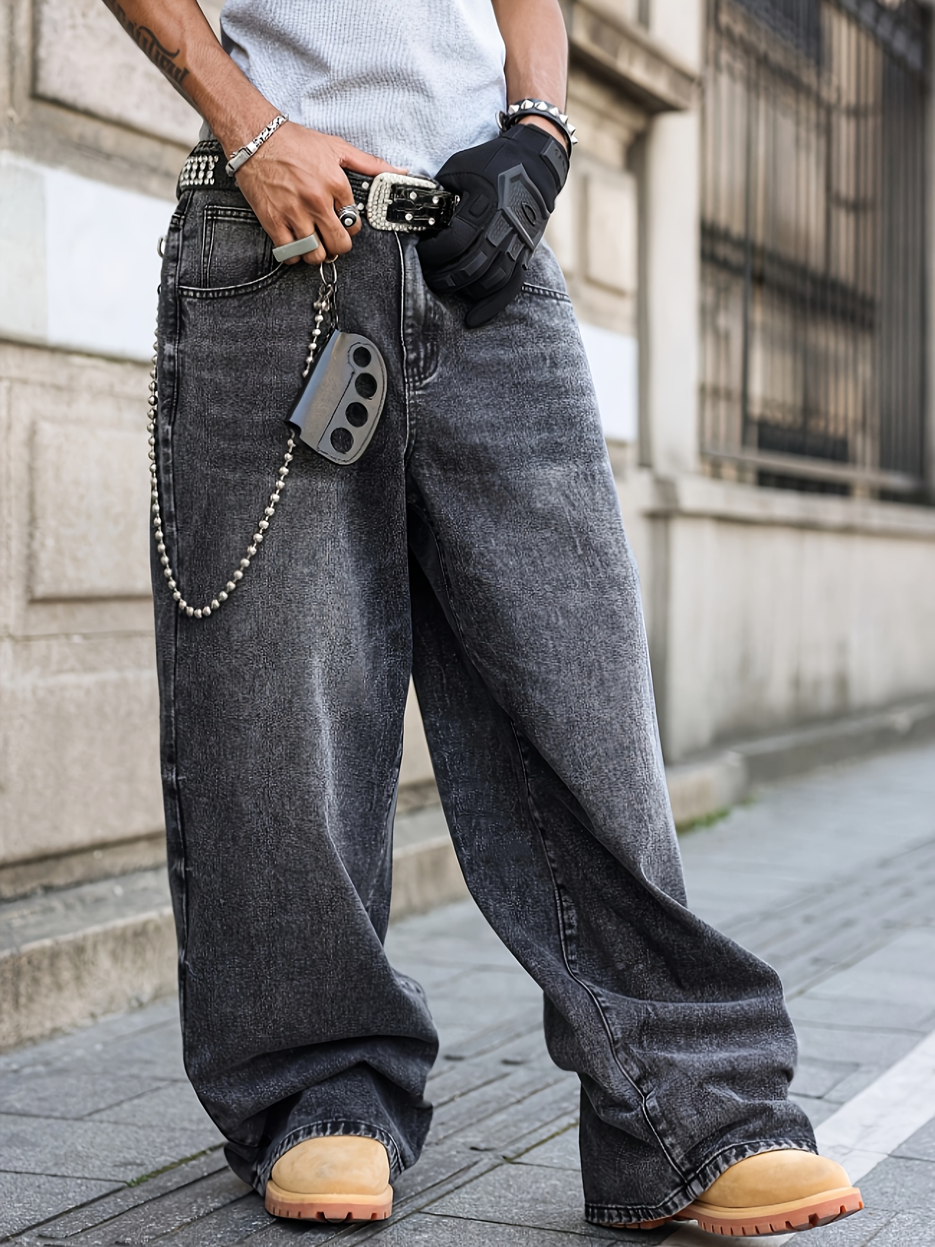 デニム・ジーパン Luxury Street Wear Washed Black Crush Denim Pants unisexual Creased Washed Wide Denim Pants – A$APMODE