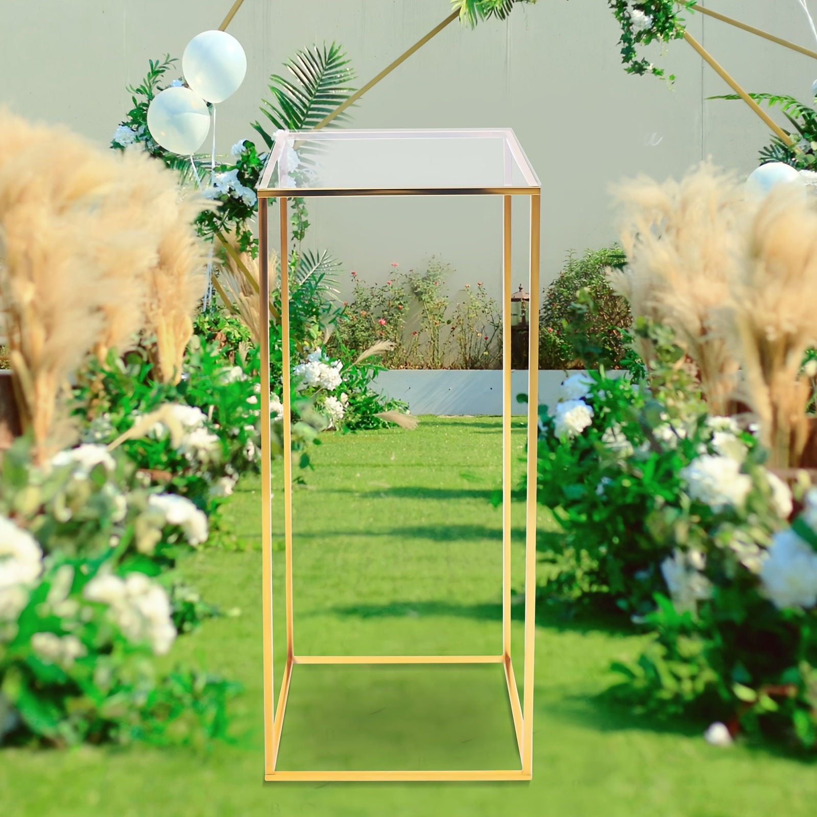 

Elegant Golden Metal Flower Stand With Acrylic Top - " Sturdy For Wedding , Reception, And Party Decorations, Wedding Decorations