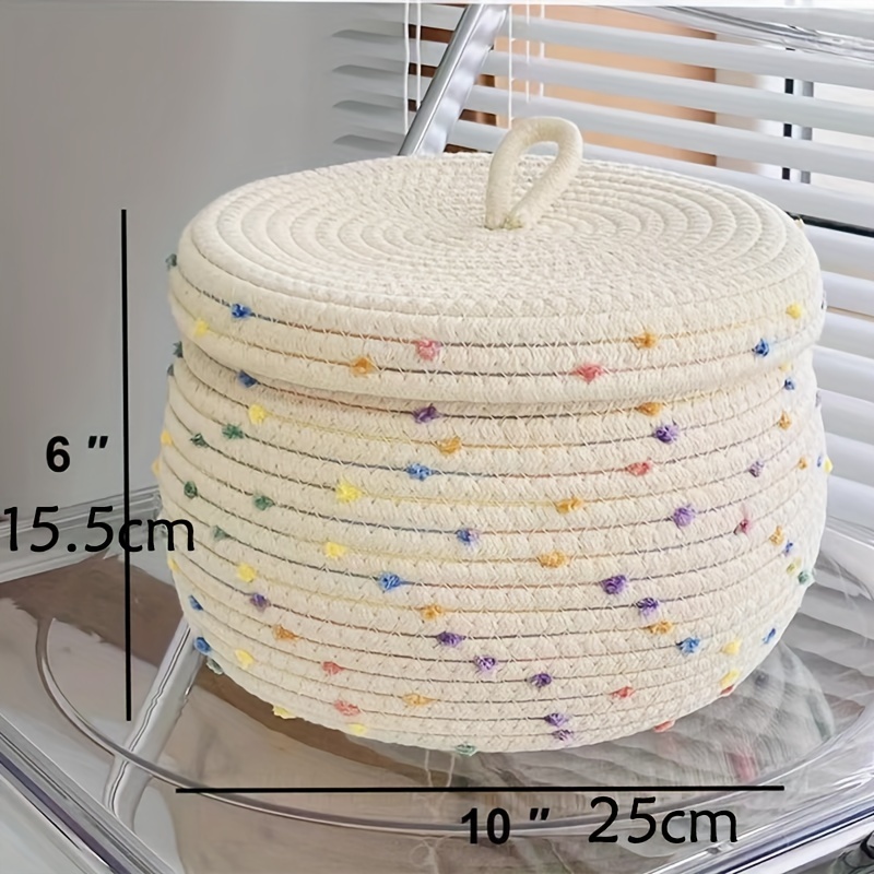 Woven Storage Basket With Lid, Basket Storage Container Cute Multifunctional Storage Basket, Shelf Baskets