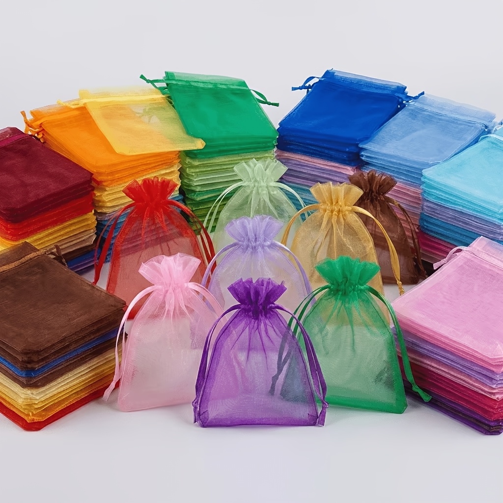 TEMU 100pcs Random Mixed Colors Gift For Her/him, Mesh Candy Bags, Drawstring Storage Bags, Transparent Packaging Bags, Random Mixed Colors, Suitable