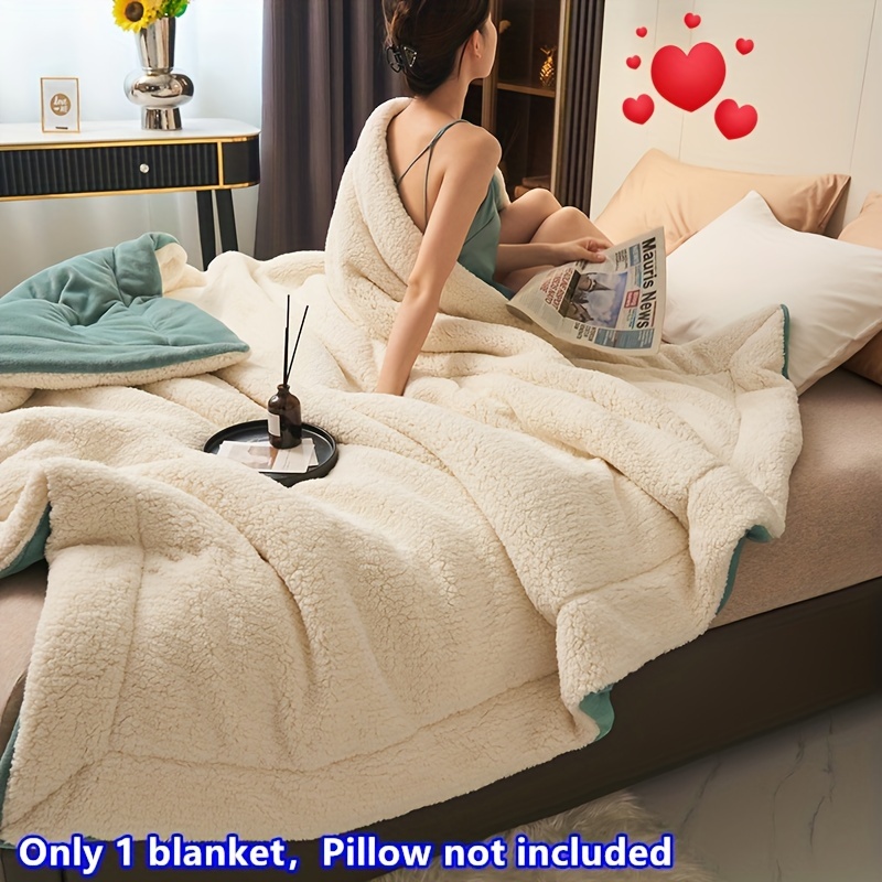 

1pc, Soft Fleece Double Layer Blanket, Contemporary Style, Machine Washable, Winter Bed Throw, Sofa Cover, No Embroidery, Polyester, Knitted, Water Washed, 180-200g Square Kilogram