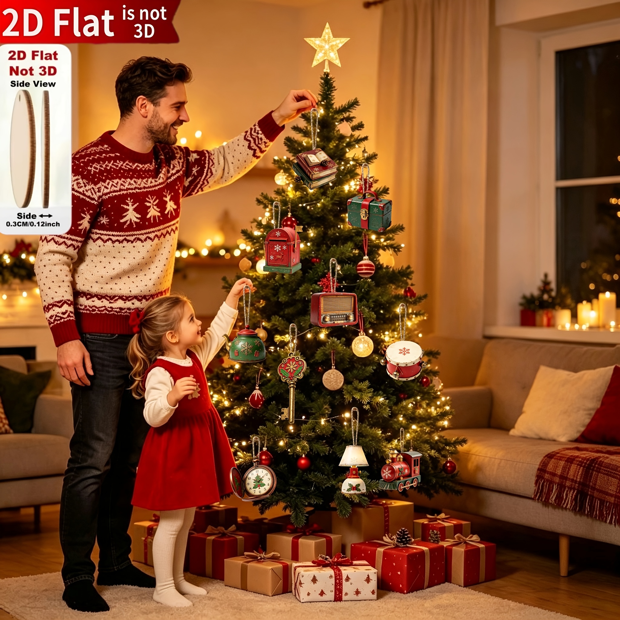 TEMU 2d Flat, 2d Flat 10pcs Wooden Christmas Ornaments, Classic Holiday Element Printed Design Decorations, An Excellent For Christmas And New Year