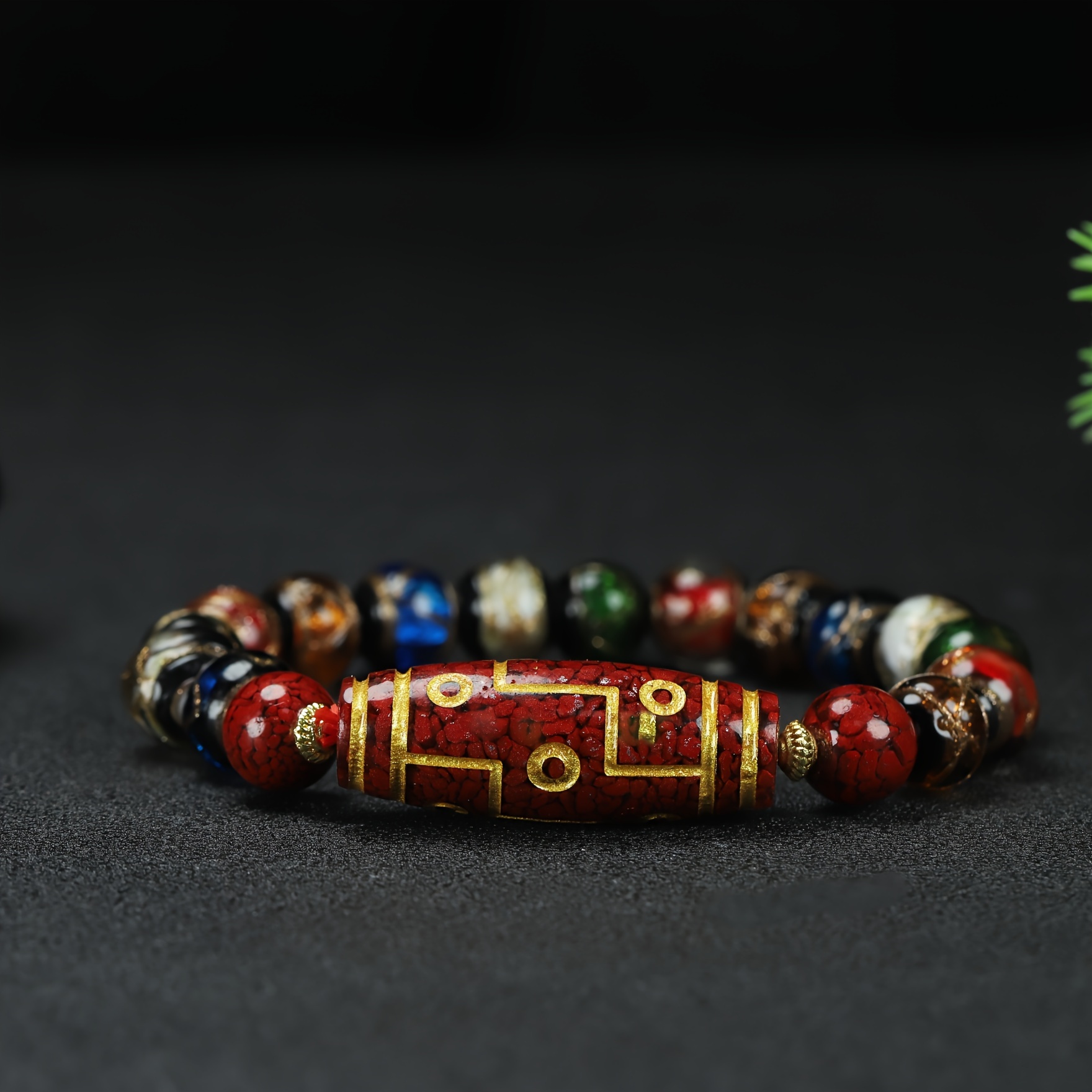 TEMU Vintage-inspired Glass Beaded Bracelet With Tibetan Dzi Beads - Lucky Charm Protection Amulet Handcrafted Jewelry Accessory