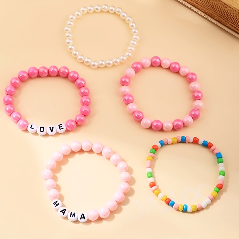 Customizable Trendy Stacked Bead Bracelet Set, Personalized