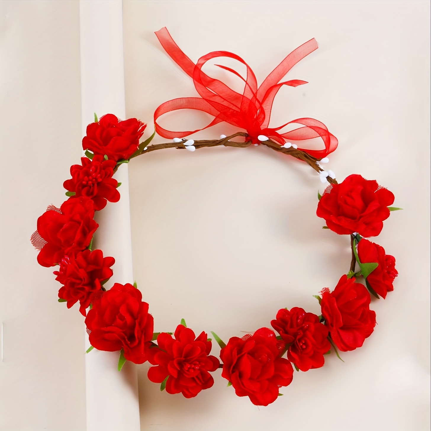 Red Flower Wreath For Wedding, Engagement Party, Photoshoot, Hair Accessory, Flower, Wreath