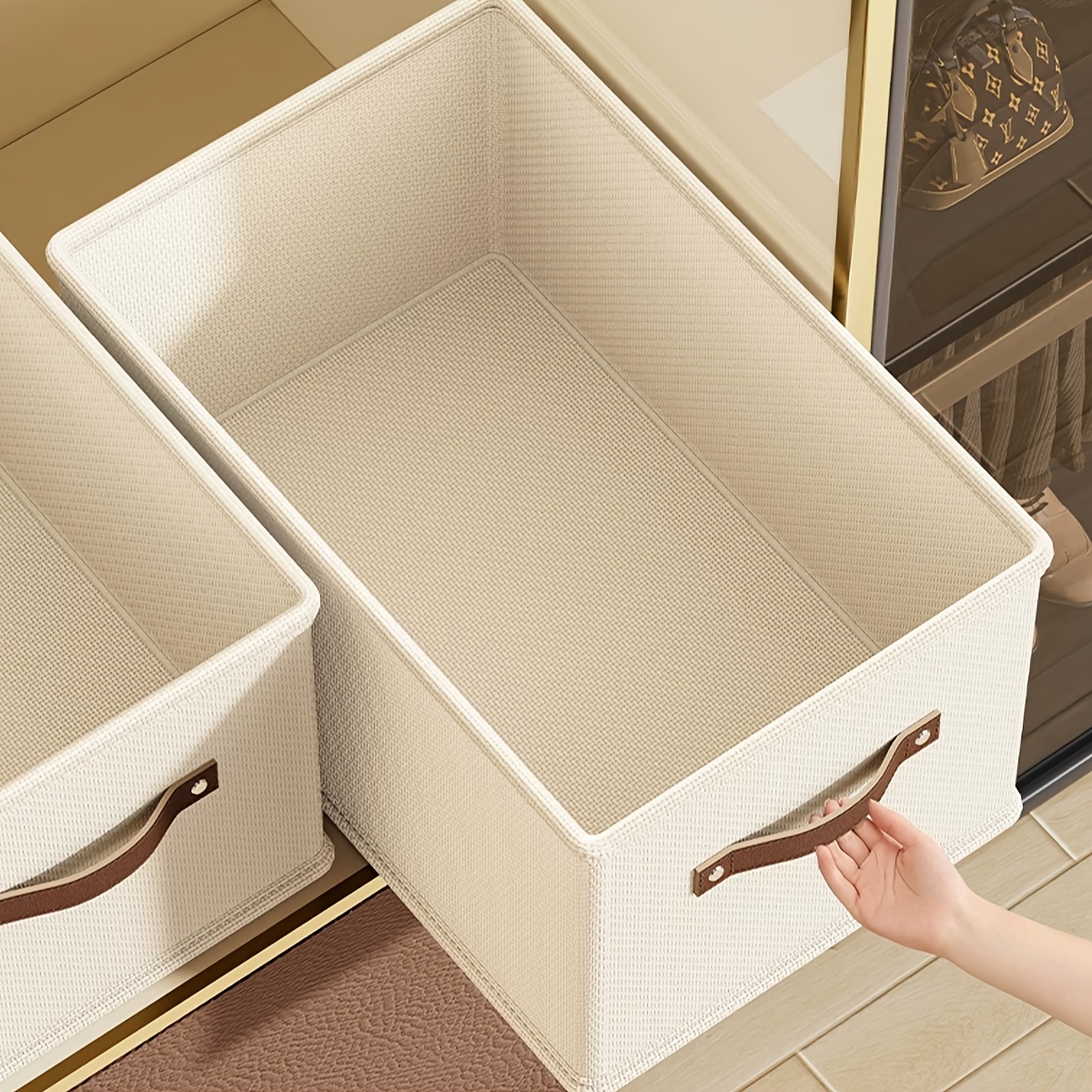 item picture 1pc modern oxford fabric storage box with   leather handle rectangular multipurpose clothes organizer for   for seasonal wardrobe organization under bed storage for   storage under bed storage