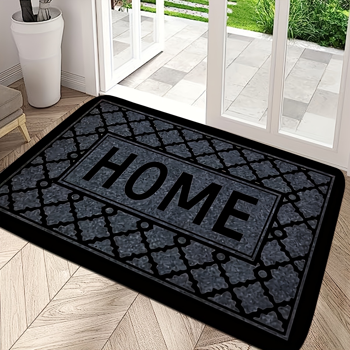 Image of 1pc Non-slip, Flannel Sponge Mat, Black Striped, For Indoor Entrance, Kitchen, Bathroom, Living Room, Bedroom, Multiple Sizes. - Perfect Entrance Rug, Christmas Decoration Supplies