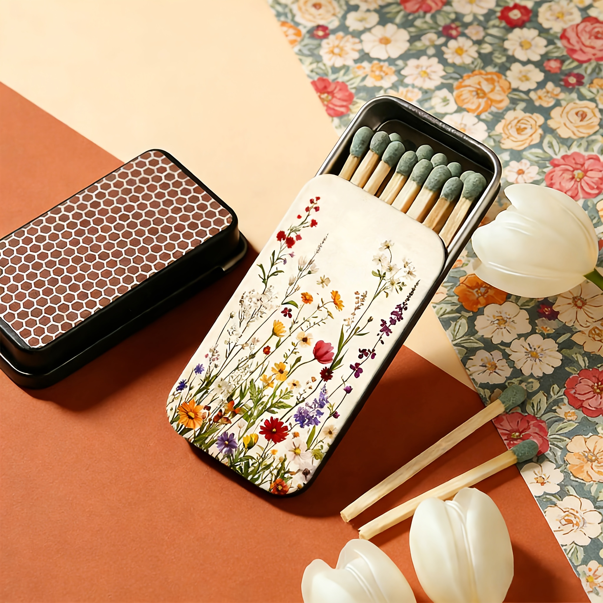 Image of 1pc/ Field Mixed Pattern Metal Matchbox, Matches Not Included, Easy Portable Vintage Matchbox, Compact Metal Box, Everyday Decorative Storage Box, Suitable For Gifting