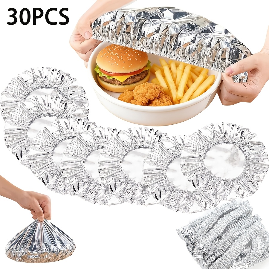 TEMU 30-pack Reusable Thermal Covers For Cookware - Aluminum Foil Bowl And Dish Lids, Heat-resistant Leak-proof Food Covers; Adjustable Kitchen Food