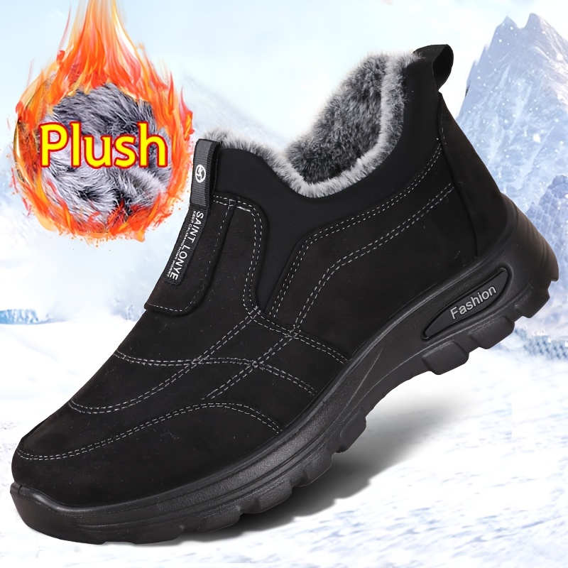 

Men's Plush-lined Boots - Warm, Comfortable Slip-on Ankle Hiking Shoes With Non-slip Sole & Band For & Casual Wear, Outdoor Winter Shoes|sporty Plush Boots|fabric Upper Boots