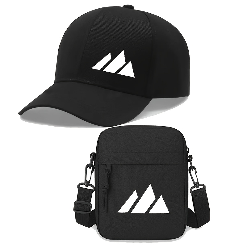 TEMU 2pcs White Geometric Pattern Mountain Print Baseball Cap And Shoulder Bag, Unisex Lightweight Adjustable Storage Sports Outdoor Single Shoulder