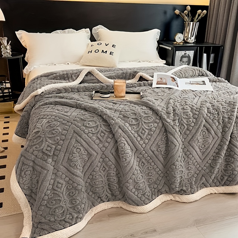 luxury velvet throw blanket with unique carved design 350g thick     machine washable polyester knit for bed sofa details 7