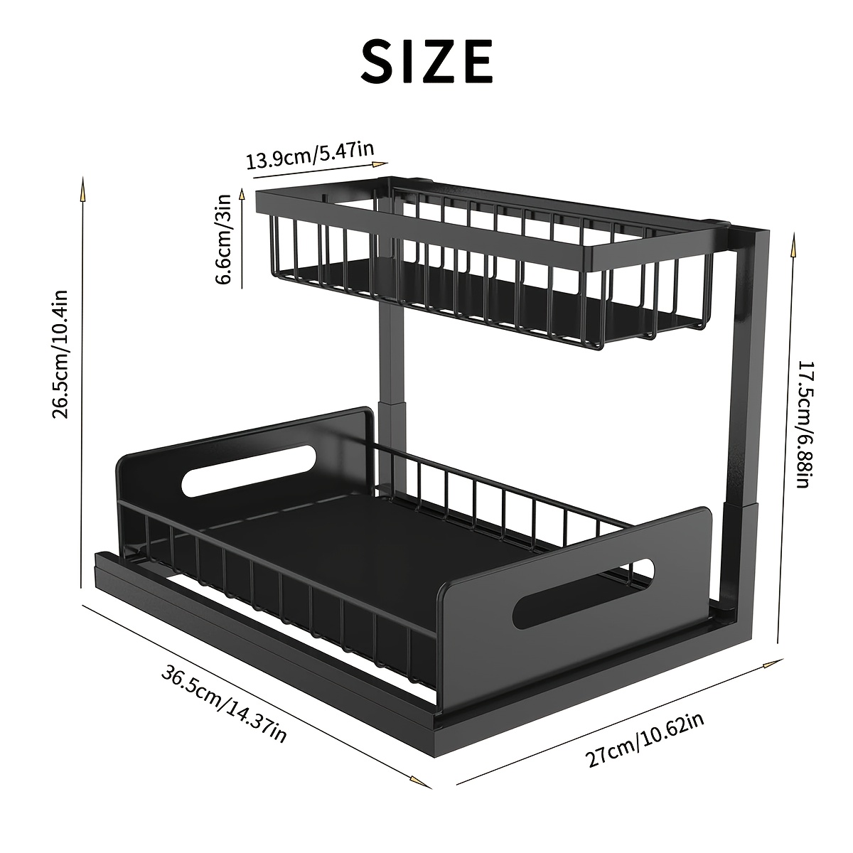 2-tier Under Sink Organizer With Sliding Drawer, Pull Out Cabinet Storage Shelf For Kitchen And Bathroom, Metal Storage Rack, Black