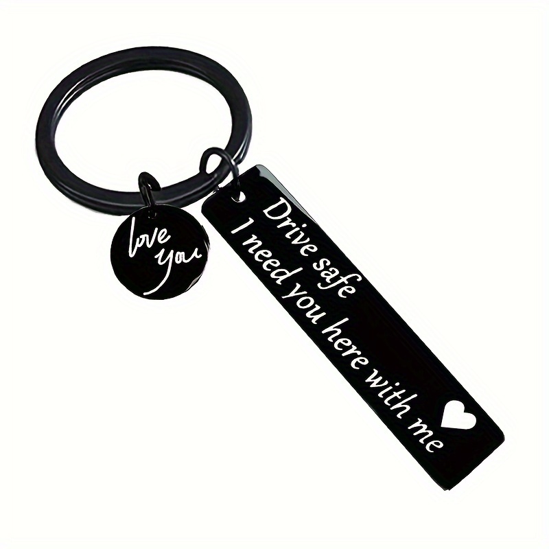 

Drive Safe, Here With Me" - Engraved Stainless Steel Keychain | Love & Gift For Husband, Boyfriend, Dad, Mom, Son, Daughter | Birthdays, Thanksgiving, Christmas