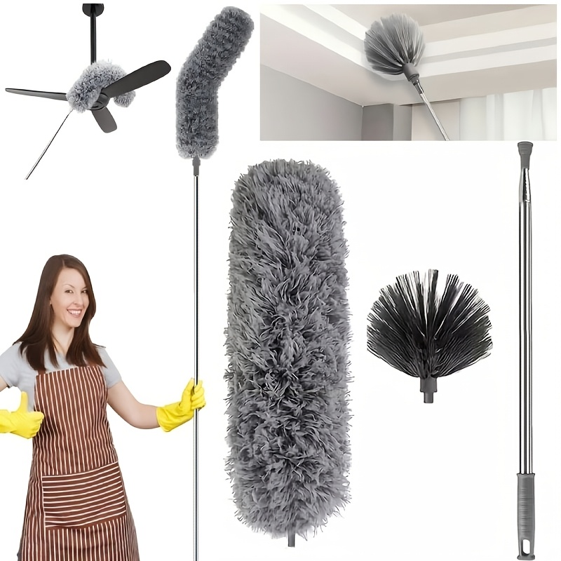 TEMU 2-in-1 Long Handle Microfiber Feather Ceiling For Duster For Dust Cleaning With Extendable Pole 95.28 Inch With Anti-scratch Head For Cleaning