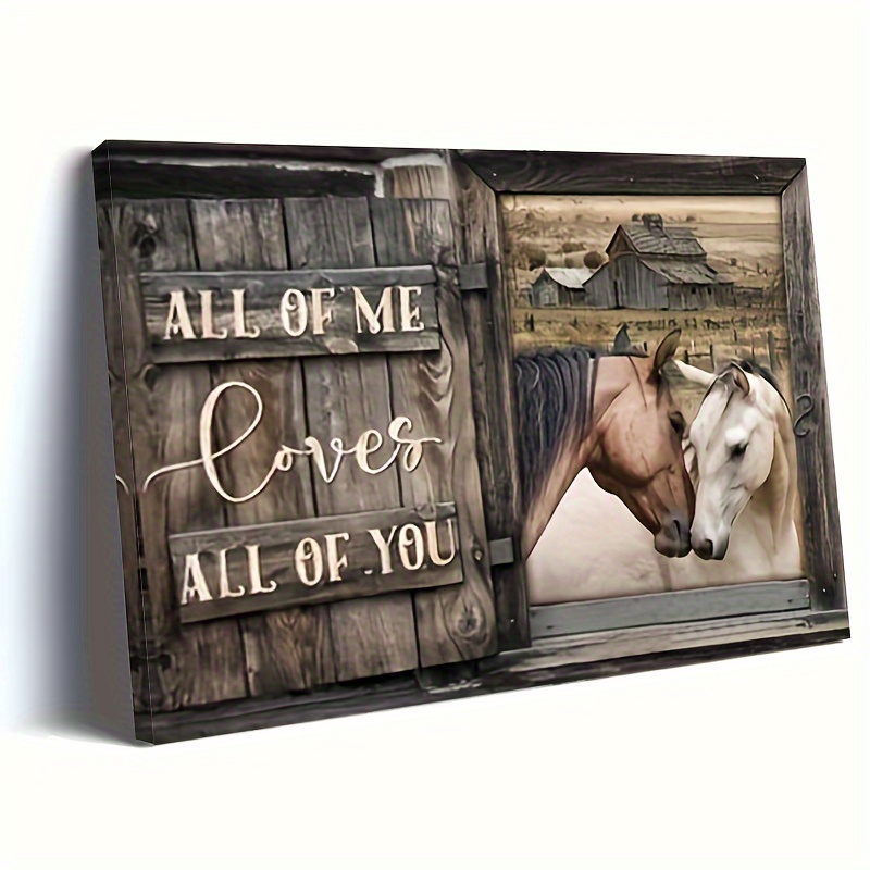 

Personalized Wooden Framed Canvas Wall Art - " Loves All Of You" Horse Couple Design, For Weddings, Anniversaries, Valentine's Day, Home Decor, 1 Piece