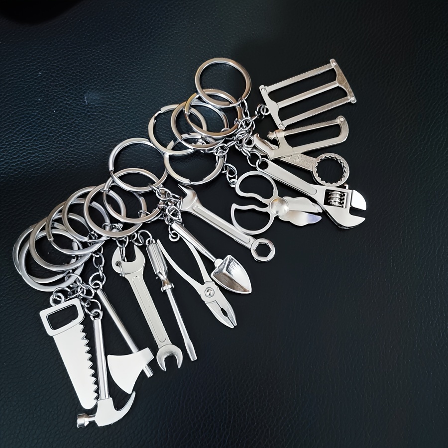 

13 Pcs Hammer Axe Saw Screwdriver Wrench Etc. Tool Style Silvery Keychain Keyring