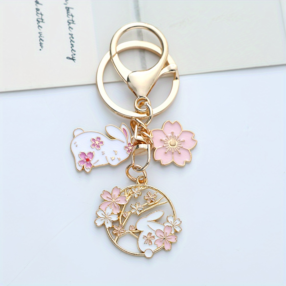 Image of 1pc Trendy Cartoon Cherry Rabbit Keychain | Alloy And Cherry Combination Pendant, Ideal For Holiday And Birthday Gifts