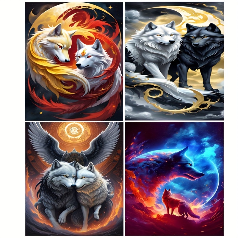 

4pcs Diy Diamond Painting Kit Double Wolf Moon Diamond Painting