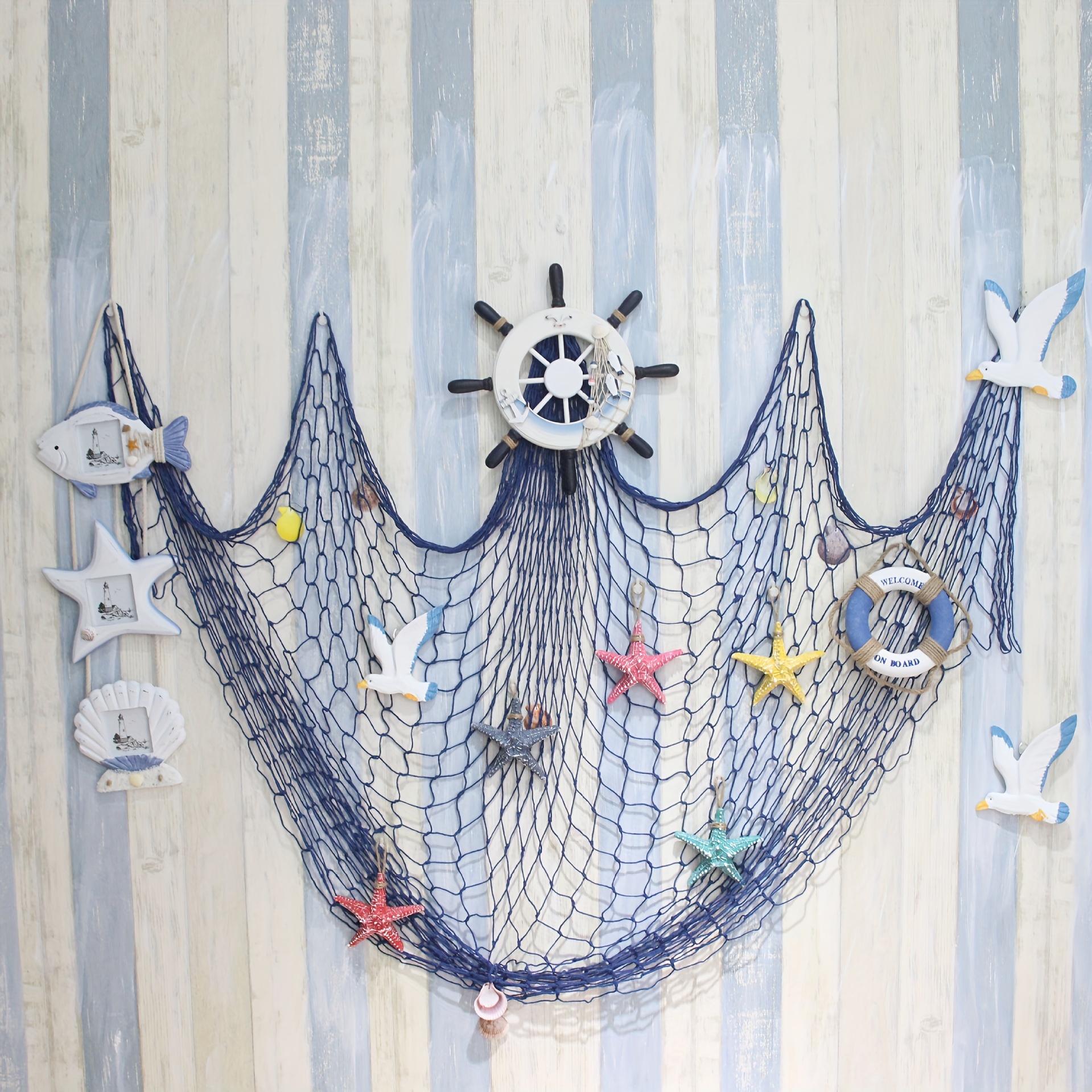 

Nautical Fishing , 1pc 80 X 40 Inch, Cotton Decorative Fishnet Wall Hanging For , Mermaid, Pirate, Ocean Themed Parties, Halloween, Wedding, Photo Prop