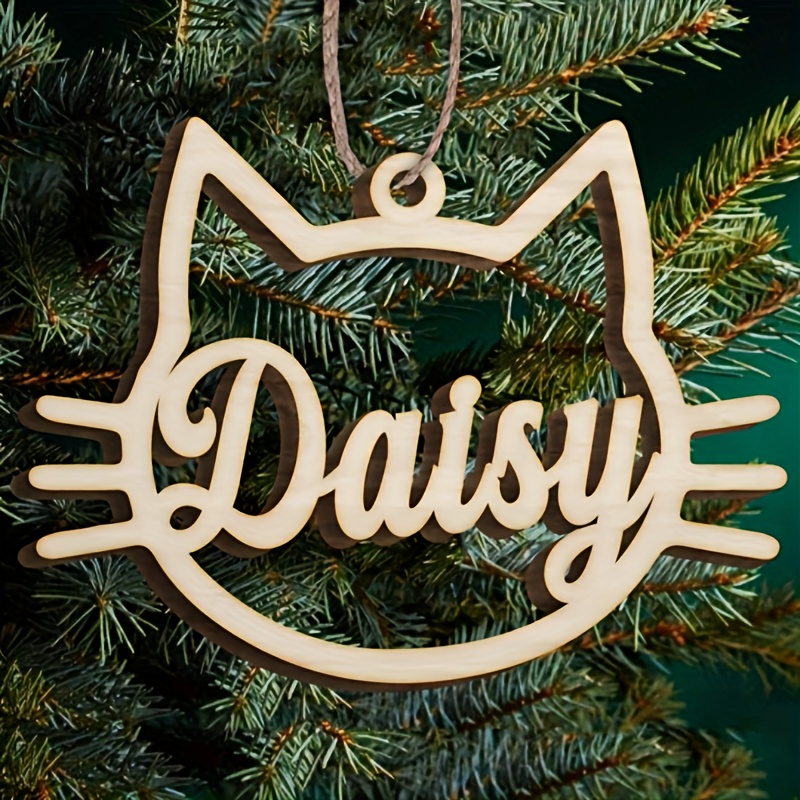 

Personalized Cat-shaped Wooden Christmas Ornament With Custom Name – Manufactured Wood Cat Holiday Decor – Electricity-free, Battery-less Tree Decoration, Perfect Gift ()