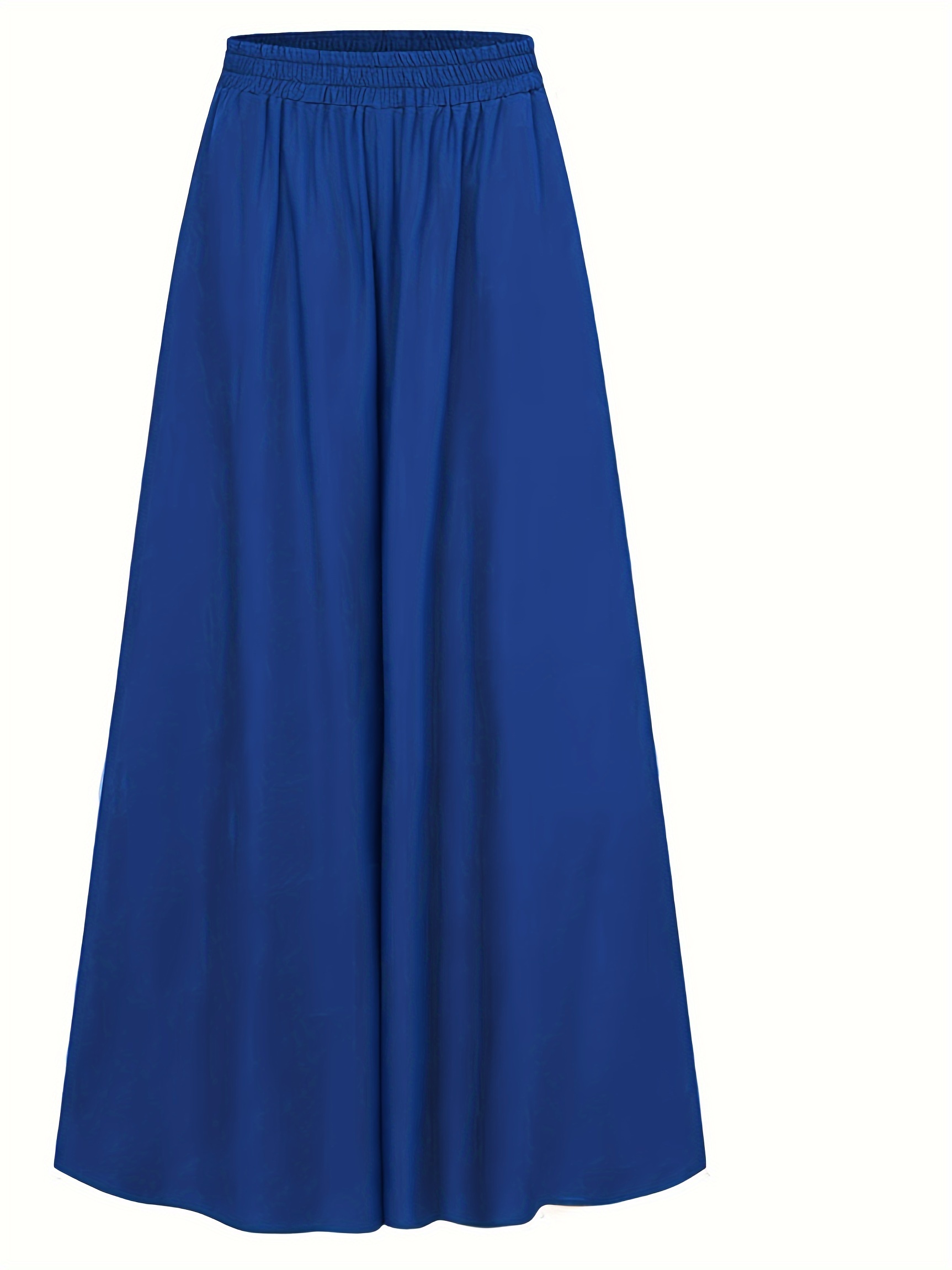 Plus Size Women's Elegant Casual Wide-Leg Pants with Elastic Waist & Smocking Detail - Solid Color Non-Stretch Fabric, Middle Eastern-Inspired Design for All-Season Versatile Wear