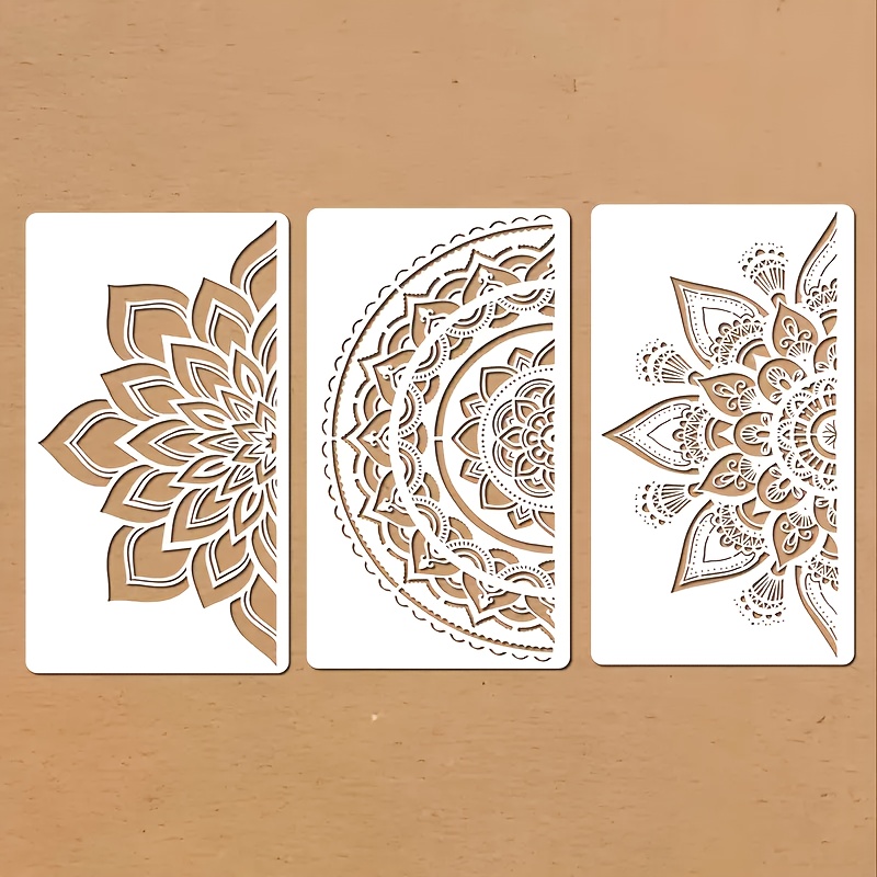 Image of 3pcs 20.32x35.56cm Reusable Mandala Stencil - Plastic Painting Template, Suitable For Diy Wall Art, Tiles, Furniture, Wood, Canvas, Indoor And Outdoor Decor