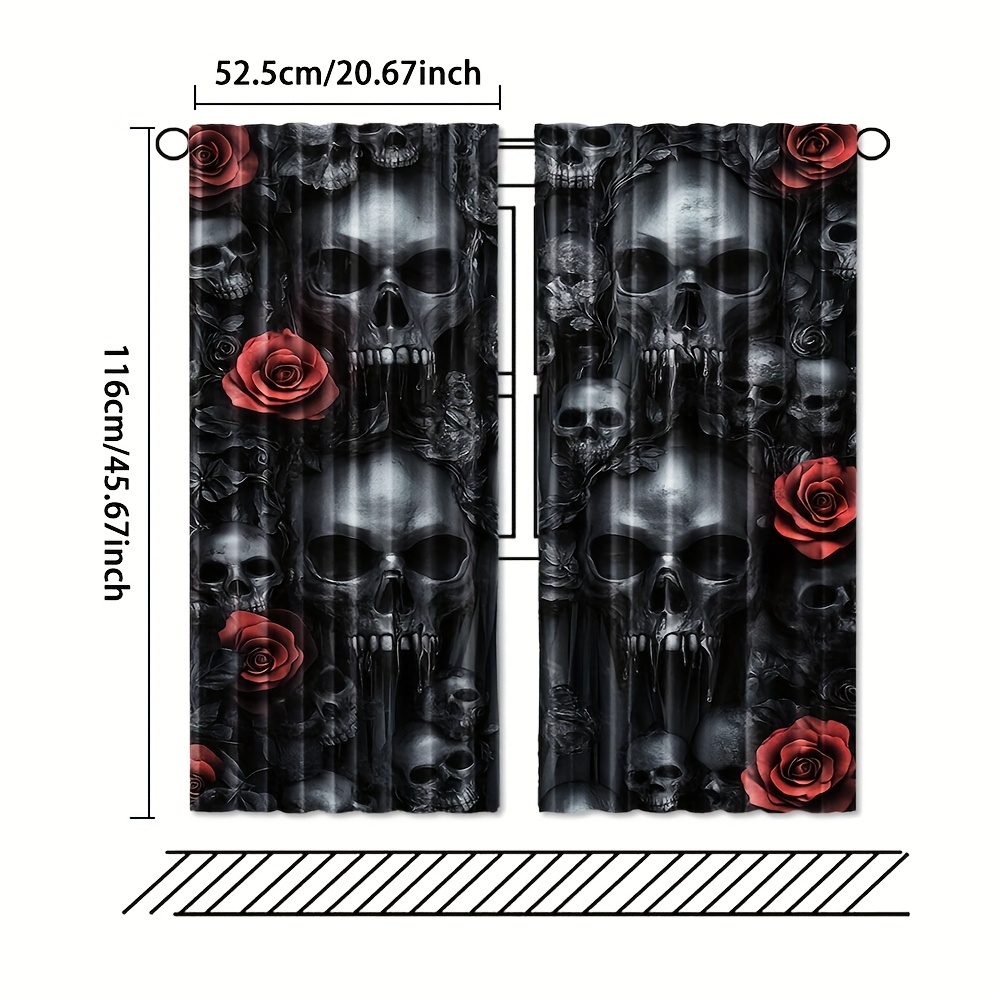TEMU 2pcs, Gothic And Curtains, Polyester Fabric With Rod Pocket, Black Window For Bedroom, Office, Kitchen, Living Room, And Study