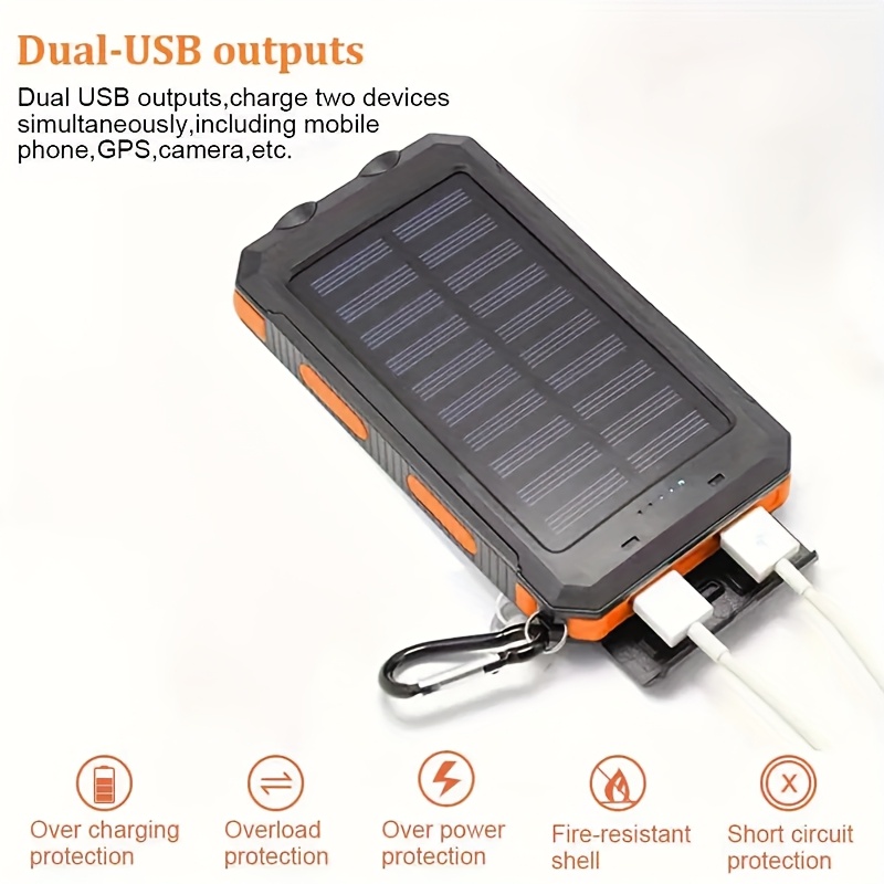 2025 super 30000mah usb portable charger solar power bank for cell phone solar mobile power portable charger for all devices long lasting travel camping led flashlight compass and hiking for festival details 4