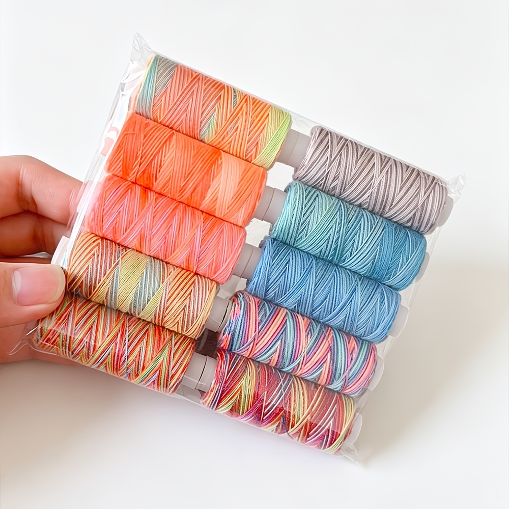 TEMU 10 Skeins Of Gradient Polyester Sewing Thread, Smooth Non-tangled Multicolor Thread For Clothing Repair, Cross Stitch, Hand Knitting, Cable