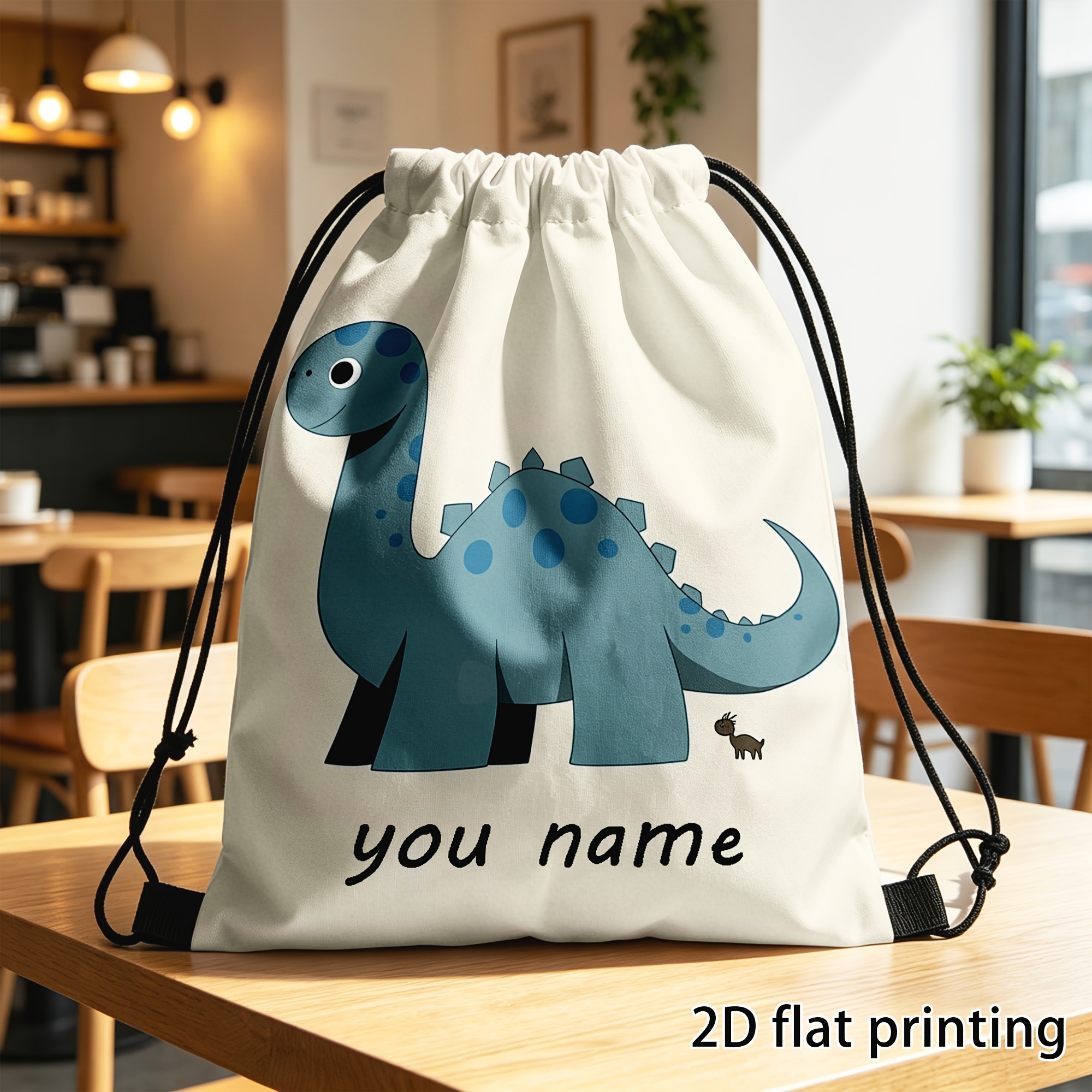 TEMU Bolsa con cordón personalizada 2D , 1 pieza, 1 mochila nueva con cordón fácil de usar, suaves y diseños y dinosaurio, fácil almacenamiento para