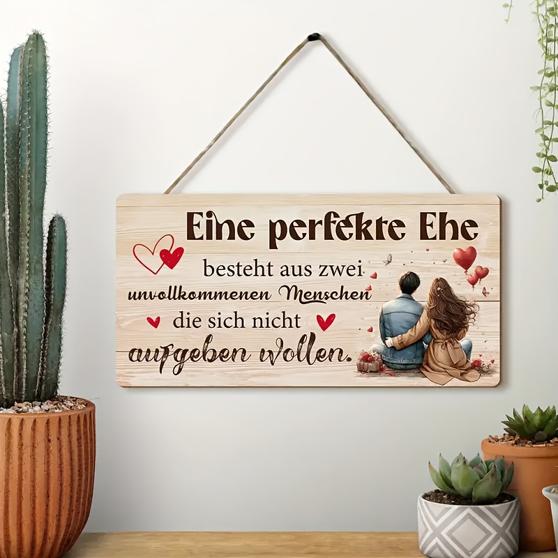 E-shop Eine klassische Holz-Tafel mit Ehegelöbnis - ein deutsches Liebeszitat-Schild, geeignet für Teenagerzimmer, Schulen, , Außendekoration,