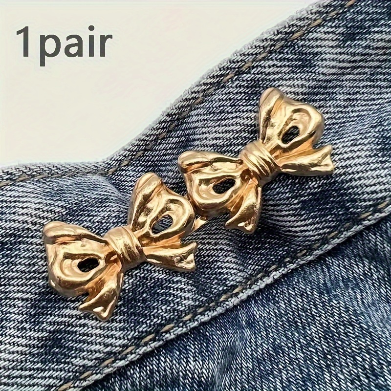 Image of 1 Pair/ Bow Waist Cinch Buttons, Detachable, No Nails Or Sewing Required, Waist-reducing Buckles, Waistline Tool
