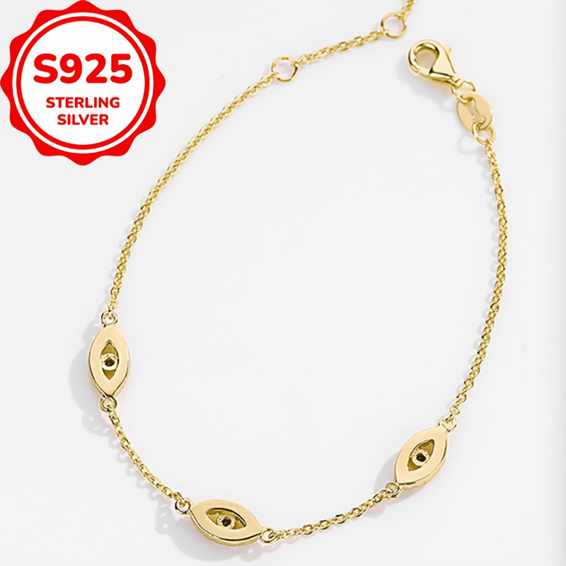 S925 Silver Evil Eye Pendant Bracelet, Adjustable Fashion