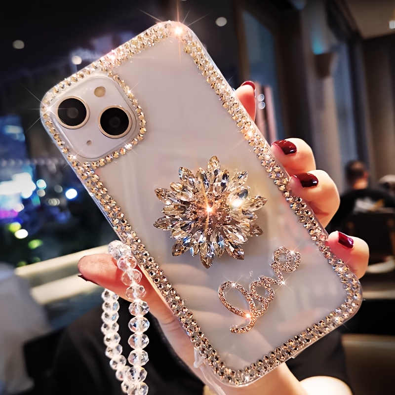 TEMU Phone Case - New Luxury Floral Letter Phone Case With Bracelet Suitable For Iphone 16 Pro Max