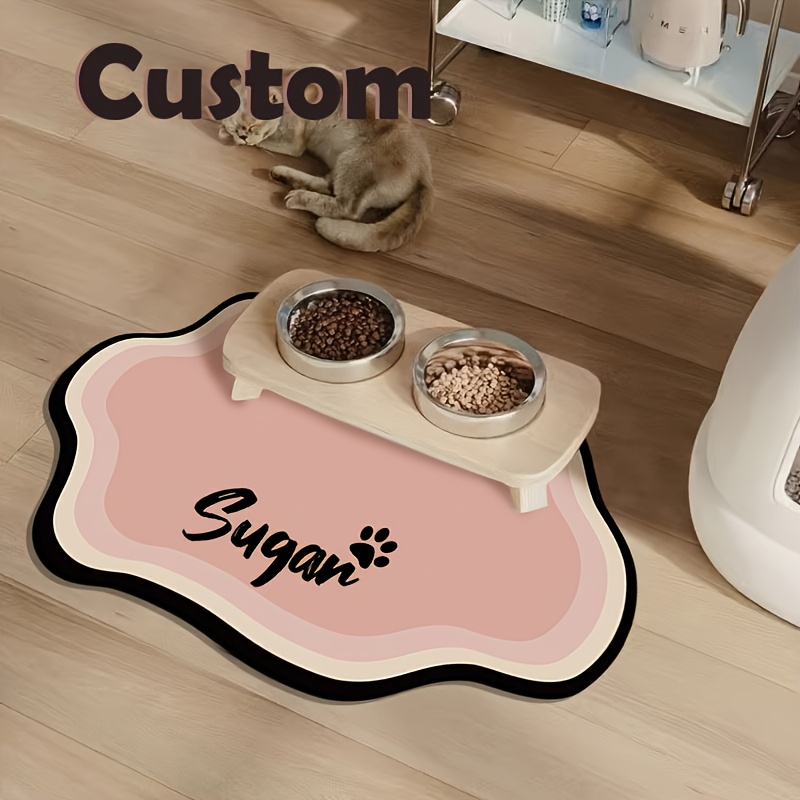 TEMU Personalized Custom Non-slip Pet Food Mat, Suitable For Dogs And Cats, Quick-drying, Absorbent, With Pet's Name, Nordic Style Feeding Mat,