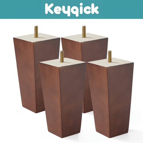 set of four solid legs 6 inch and 8 inch in size made from walnut designed for medieval modern furniture pre drilled bolts and mounting plates for easy replacement of sofa and coffee table legs