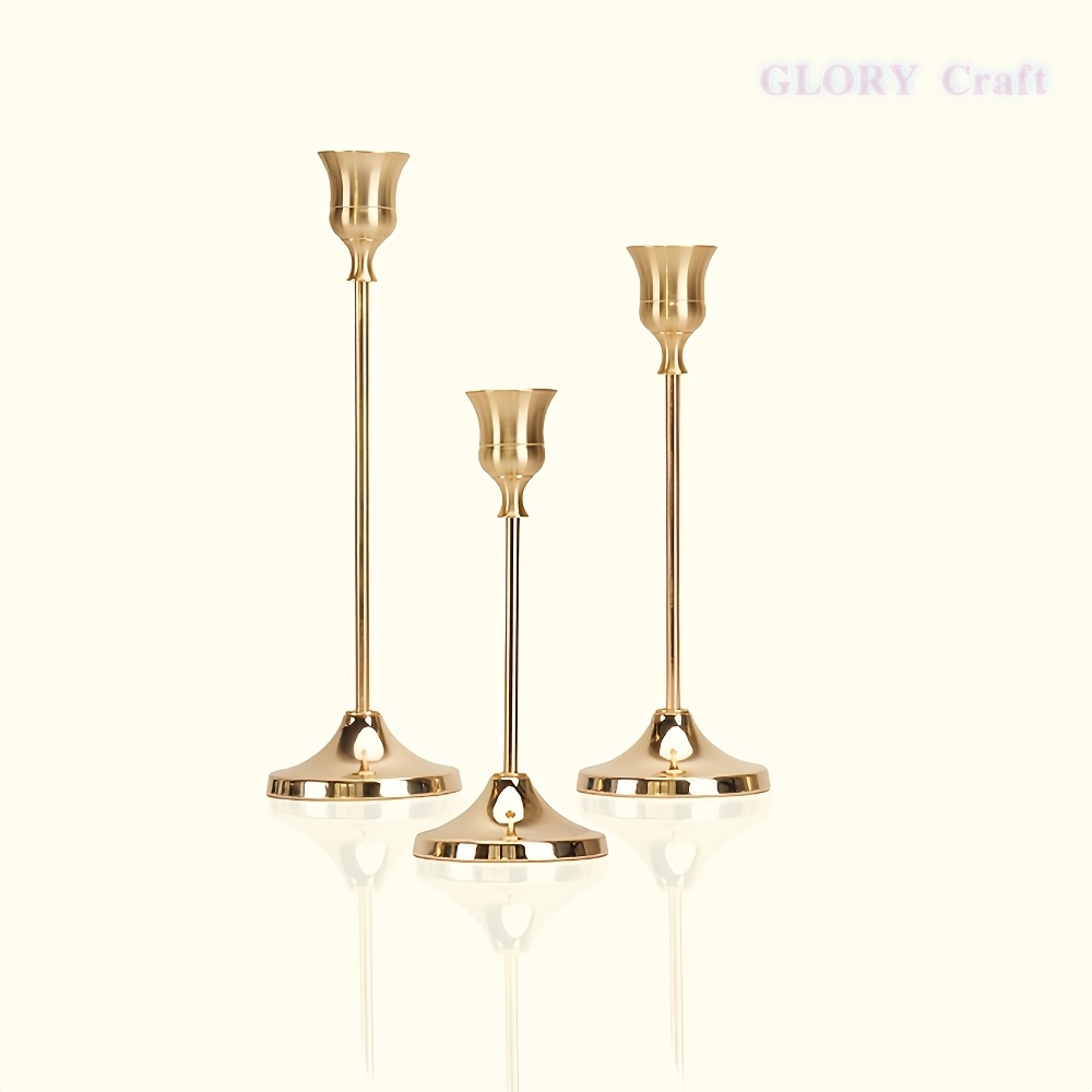 3 Golden Metal Candlesticks, Candlestick Holder, Suitable For Fireplace Party Christmas, Halloween, Dinner, Wedding, Anniversary, Birthday Tabletop Center Decoration Candlestick (without Candles)
