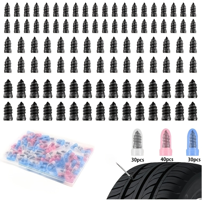 TEMU 100pcs Tire Plug Kit With Large Medium And Small, Self-service Flat Screw In Tire Plugs Tires Repair Kit For , Universal Screw In Tires Repairs