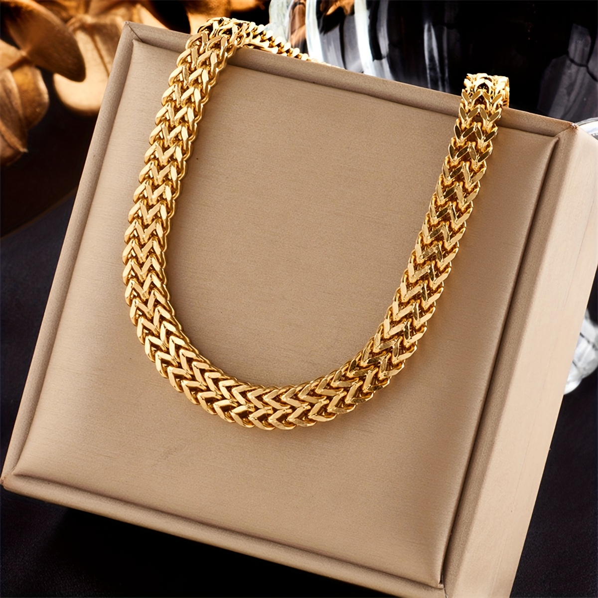 E-shop Europäischer Amerikanischer Modetrend Punk Atmosphärische Persönlichkeit Goldene Weizenähre Edelstahl Halskette Dicke Kette Unisex