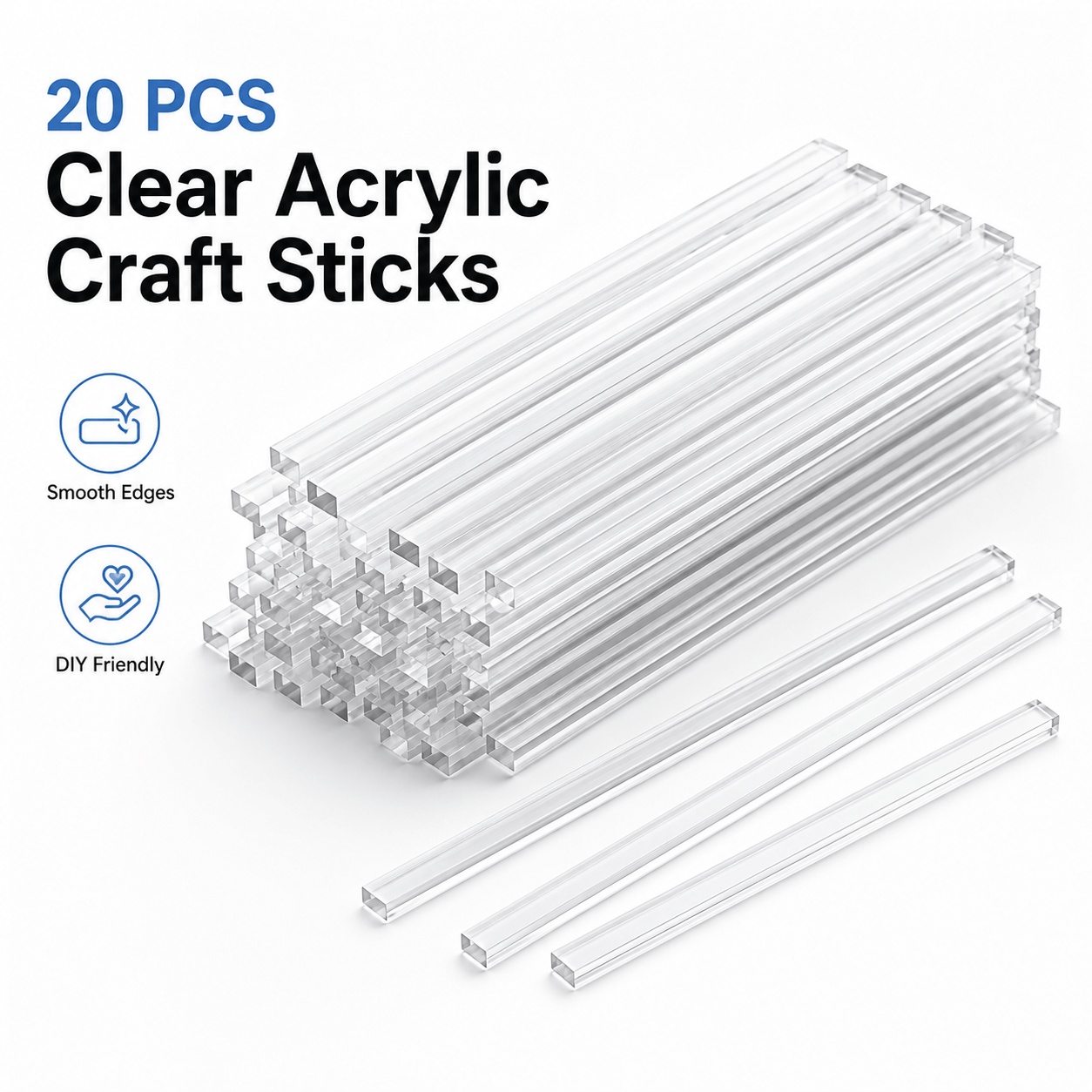 TEMU 20 Transparent Acrylic Craft Sticks, Diy Creative Crafting Materials, 6-inch Clear Flat Plastic Rods, Suitable For Party Decorations, Garden