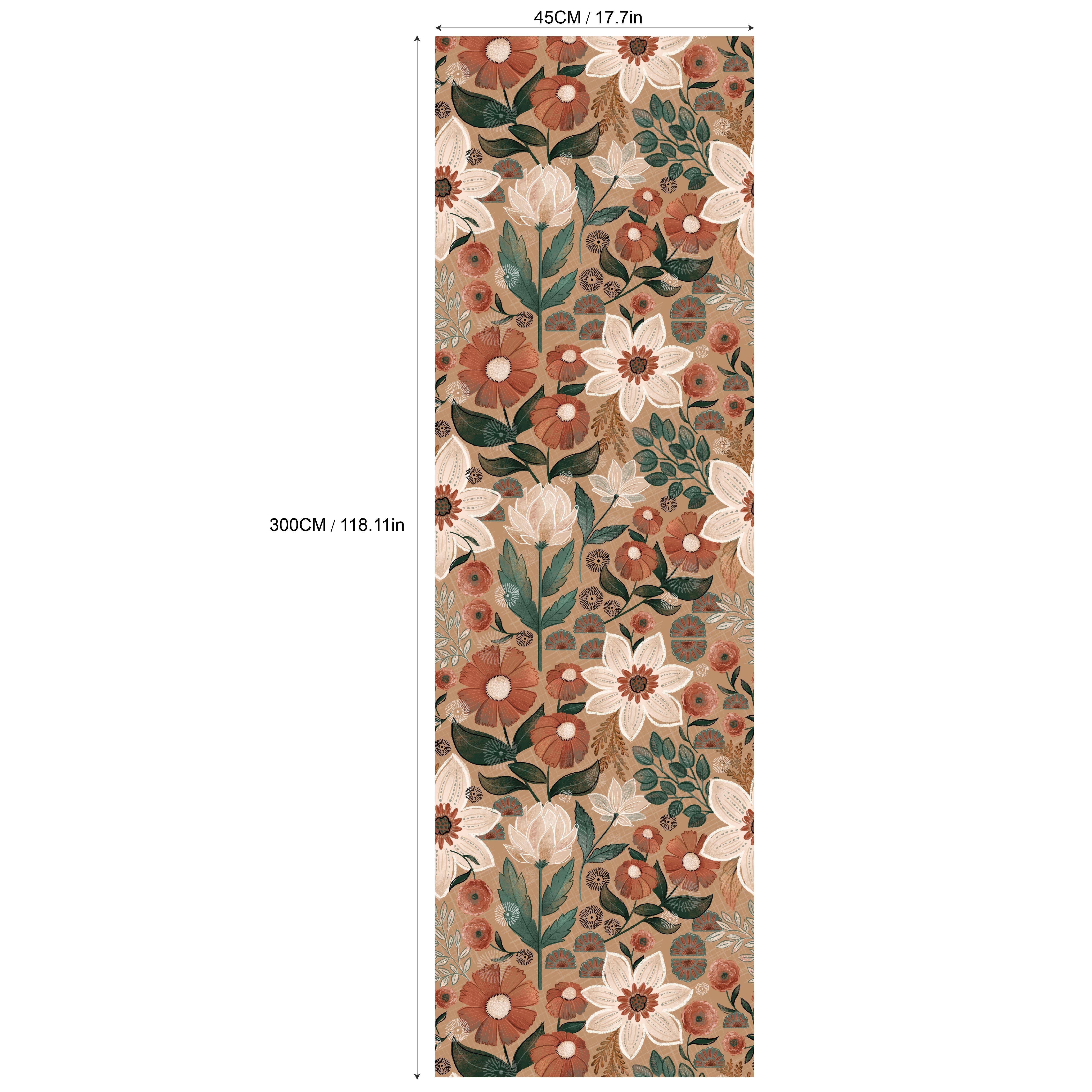 Image of Bohemian Floral Wallpaper - Waterproof, Removable Vinyl Leaf Design For Home Decor, 17.7" X 6.5/9.8ft, Wall Stickers, Wall Art, Room Decoration
