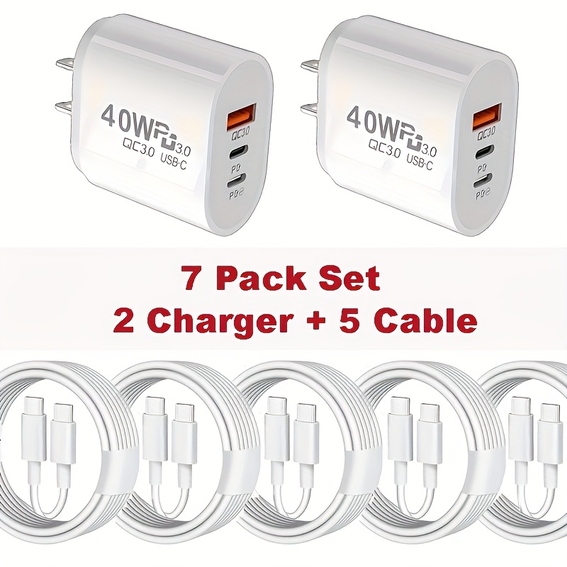 juego de 7 piezas cargador coremovement 2 de 40w usb c, adaptador de pared de puerto pd+qc 3.0 más 5 cables tipo-c a tipo-c Detalles del producto 3