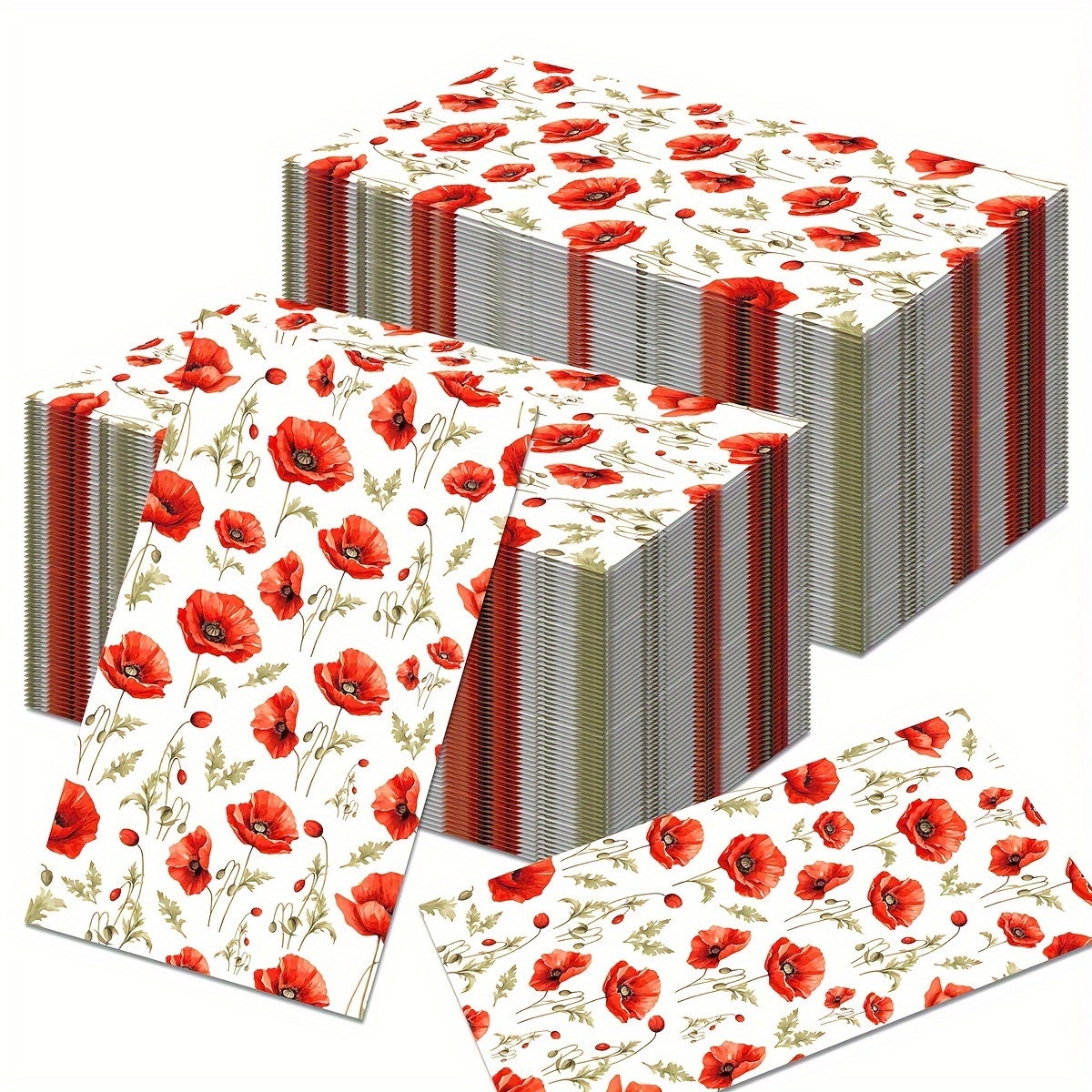 

20 Pcs Red Poppy Patterned Paper Napkins - Perfect For Spring Events, Weddings, And Festive Gatherings