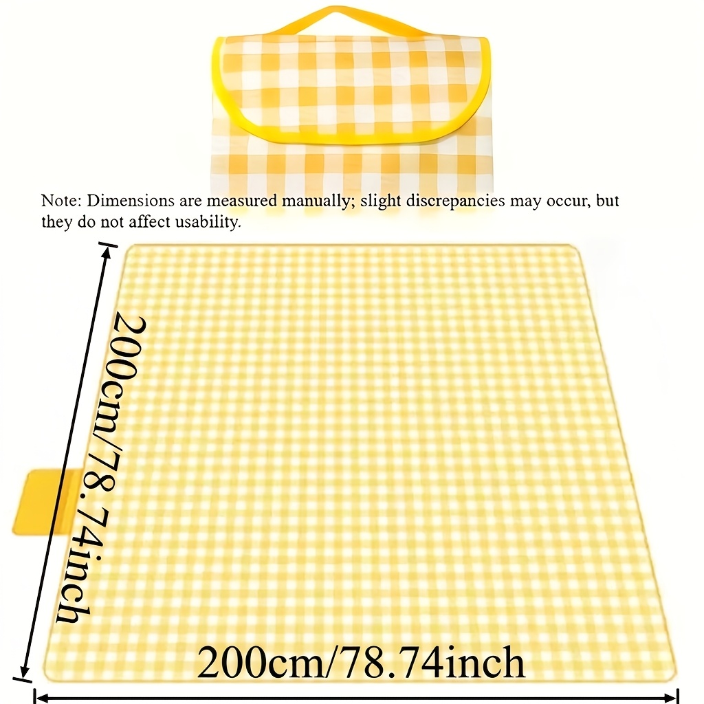 TEMU Couverture de - surdimensionnée de 78,7 x 78,7 pouces, tapis de plage pliable en toile à carreaux jaune avec poignée de transport, grande