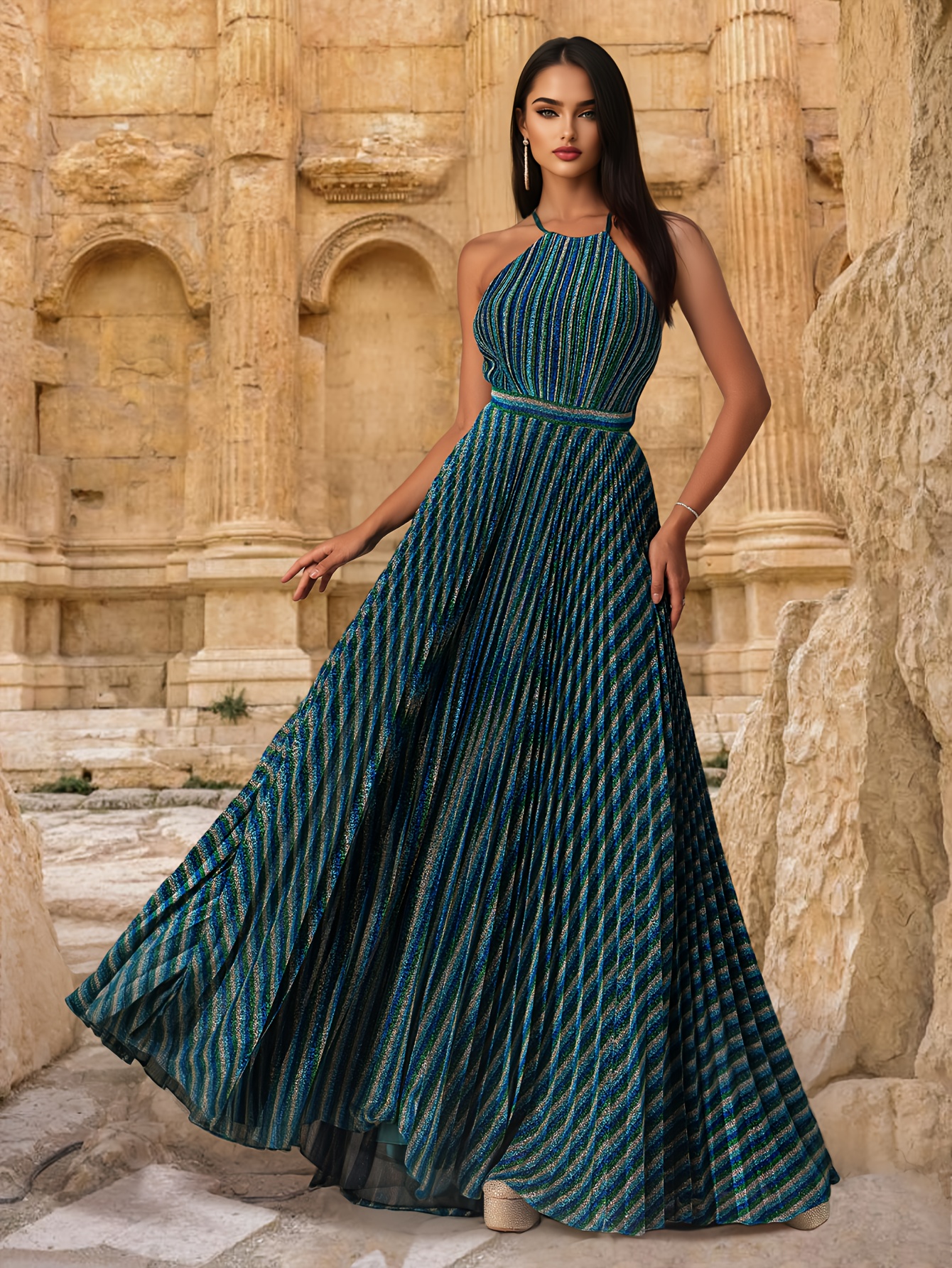evening dresses portugal womens elegant halter neck evening gown color block