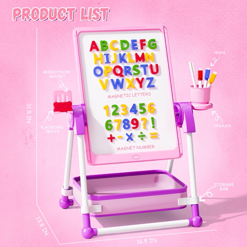 TEMU Kids' Art Easel With Lcd Writing Screen, Double-sided Art Easel Toys For Girls And Boys, Height Adjustable And 360° Rotatable, Learning