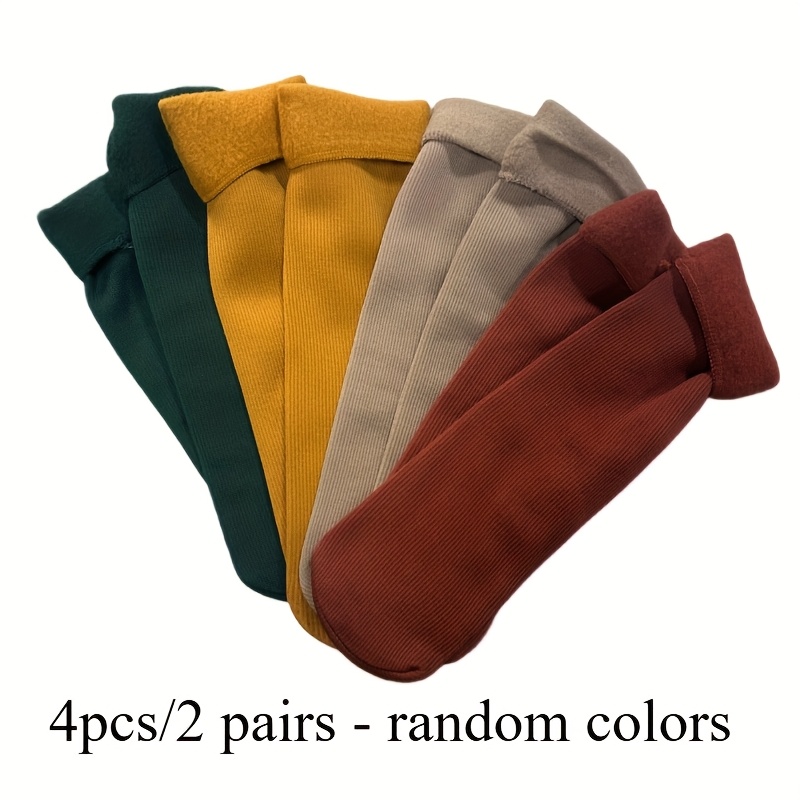 TEMU 2 Paires - Couleur Aléatoire Expédiée Automne Hiver Femme Rayures Verticales Polaire Épaisse Chaud Chaussettes de Sol