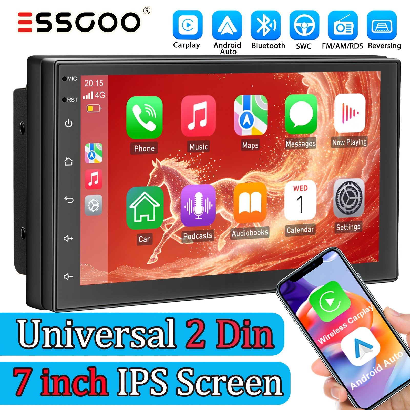 Image of Essgoo 2 Din Car Stereo 7 " Ips Touchscreen With & Auto , Bluetooth 5.0 Fm/am Radio With Rds, Eq Sound Setting, Steering Wheel Control (swc) Car Accessories